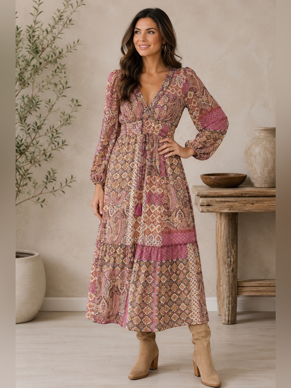 Zara patchwork Bohemian Maxi Dress NWOT